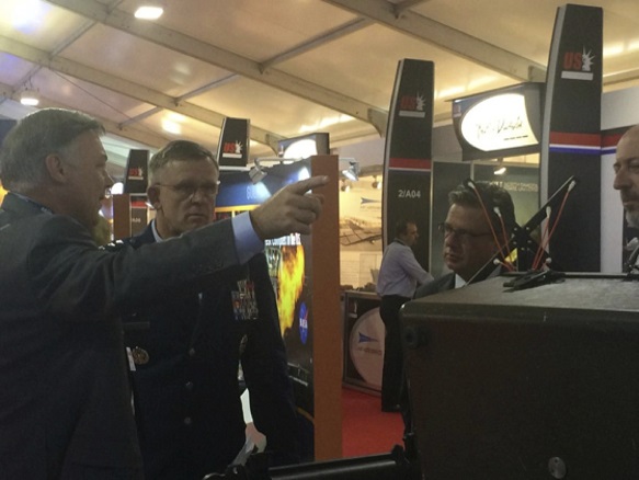 General Frank Gorenc, Commander, U.S. Air Forces in Europe; Commander, U.S. Air Forces Africa, Commander Allied Air Command, headquartered at Ramstein Air Base, Germany; and Director, Joint Air Power Competence Centre, Kalkar, Germany; stops by the Marvin Group booth. 