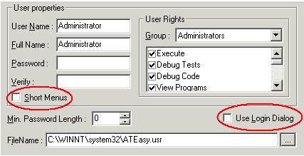 Users Dialog Box with Short Menus and Use Login Dialog Highlighted Users Dialog Box with Short Menus and Use Login Dialog Highlighted