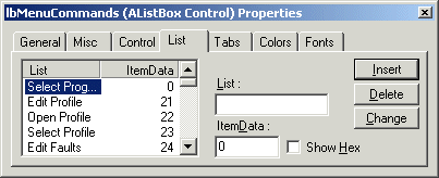 List Properties Sheet for AListBox