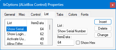 List Properties Sheet for AListBox