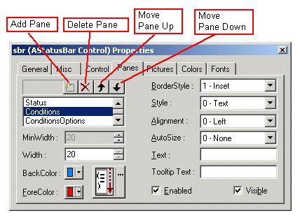 Panes Page of AStatusBar Control Panes Page of AStatusBar Control