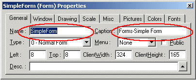 Form Example Properties Form Example Properties