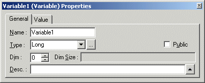 Variable Properties Window Variable Properties Window