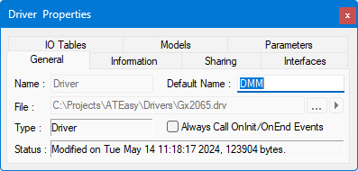 Driver Properties - General Tab