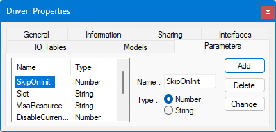 Driver Properties - Parameters