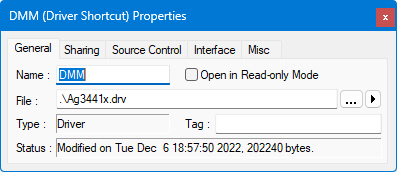 Driver Shortcut Properties - General