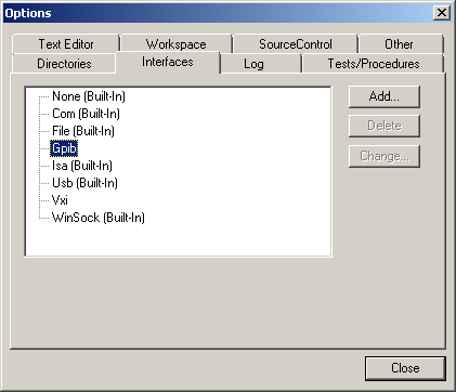 Interfaces Menu in Options Selection