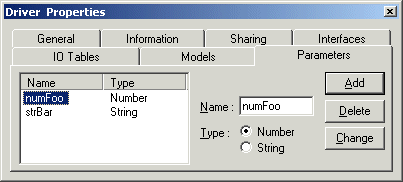 Parameters page of Driver Parameters page of Driver