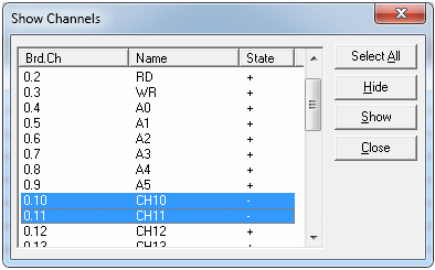 Show Channels Dialog Box