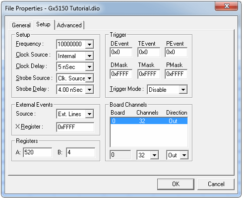 File Properties Window Displaying Setup Values