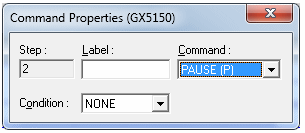 Using Command Properties Dialog to Add a Pause