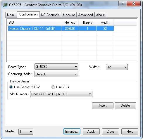 Configuration window Displaying GX5290 board