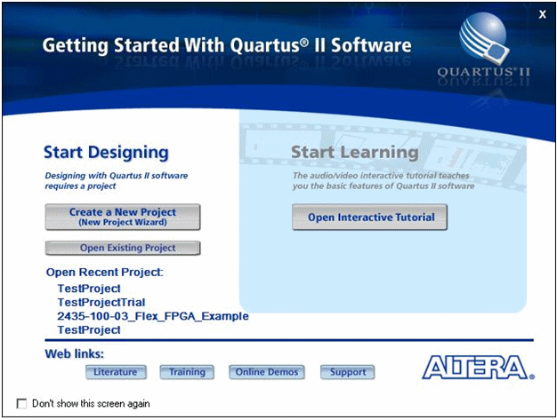 Quartus II Start Dialog