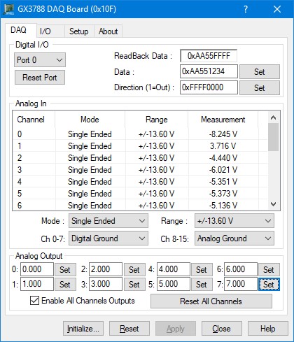 GX3788 Virtual Panel – DAQ page