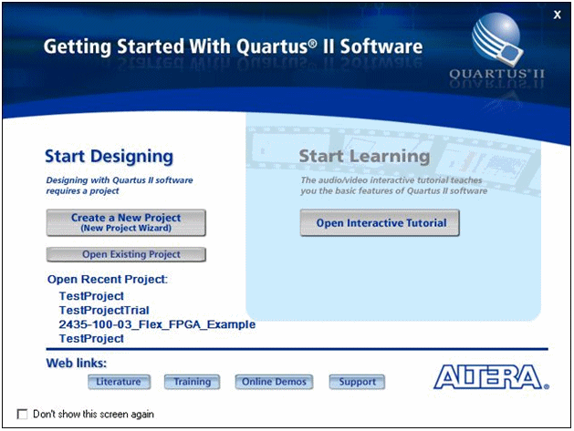 Quartus II Start Dialog