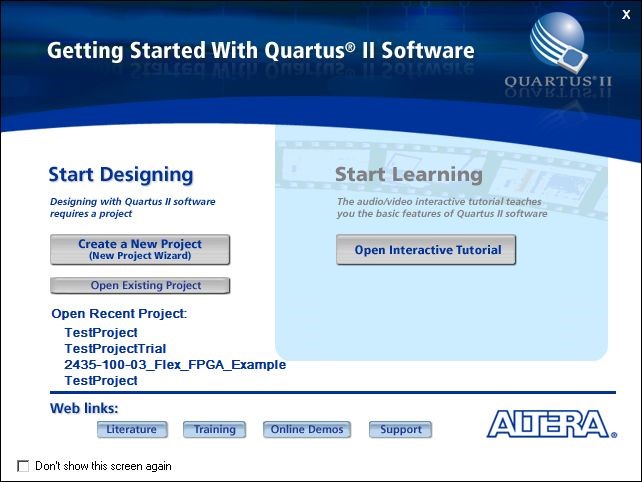 Quartus II Start Dialog