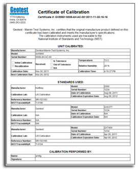 CalEasy™ Certificate of Calibration