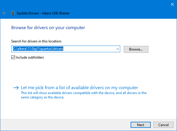 driver usb blaster windows 10