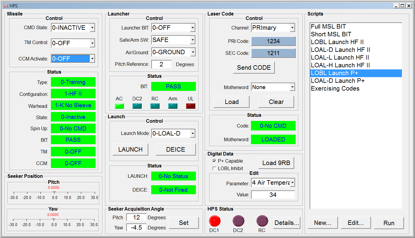 Hellfire Platform Simulator GUI